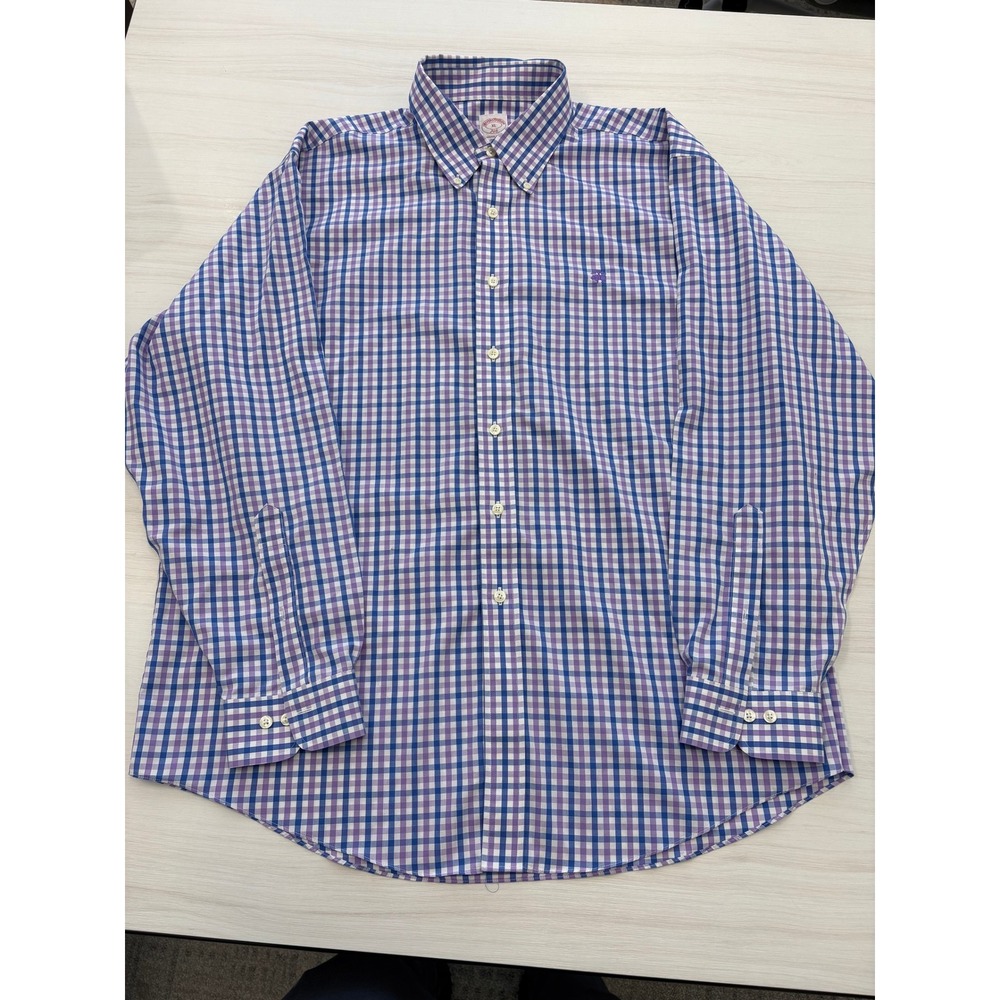 Brooks Brothers 346 XL Purple Blue Check Button Down Shirt Cotton Mens USA